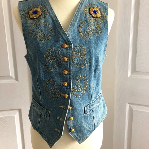 Vintage Mondi Denim Vest with Gold Embroidery - Picture 1 of 8